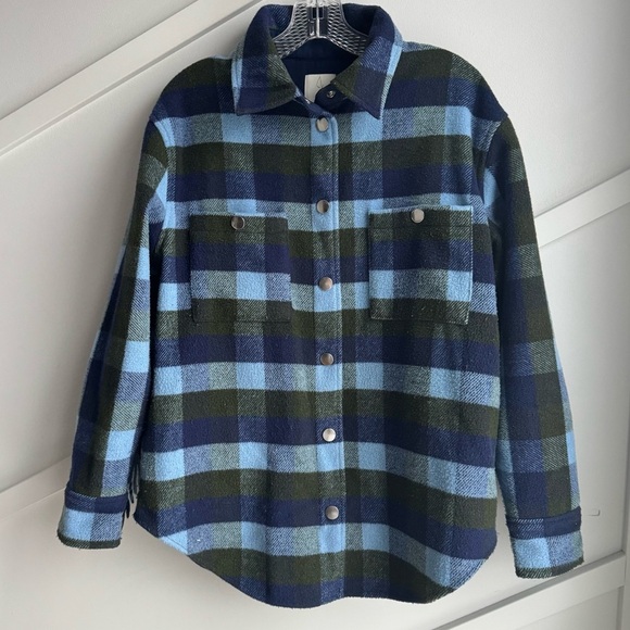 Joie Shacket Plaid Blue Green Relaxed Oversized Fit Button Front Shirt size M - Picture 3 of 6